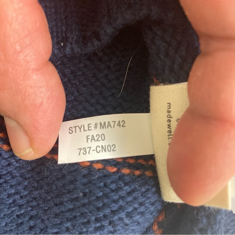 Madewell Glenmoor Stripep Mock Neck Sweater Wool Blend Small Blue Cotton/Wool - Picture 13 of 16